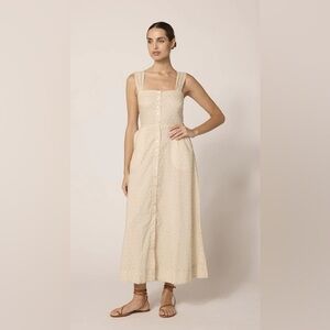 NWT Cleobella Amada Ankle Beige Printed Midi Dress w/Button Front Large Cotton